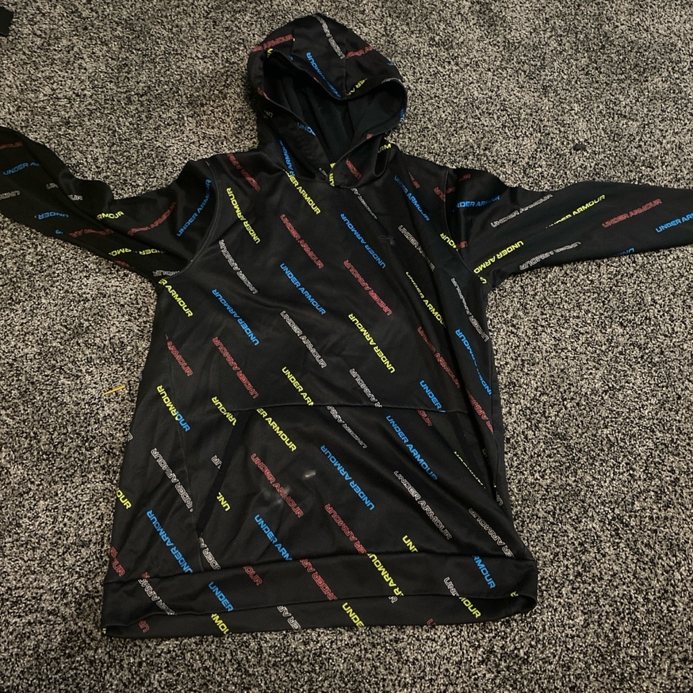 Under Armour Black Hoodie with Multicolor Logo Pattern
